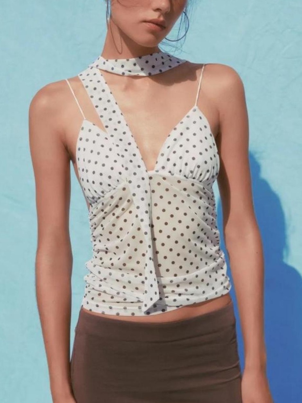 Zara Polka Dot Chiffon Spaghetti Top with Scarf